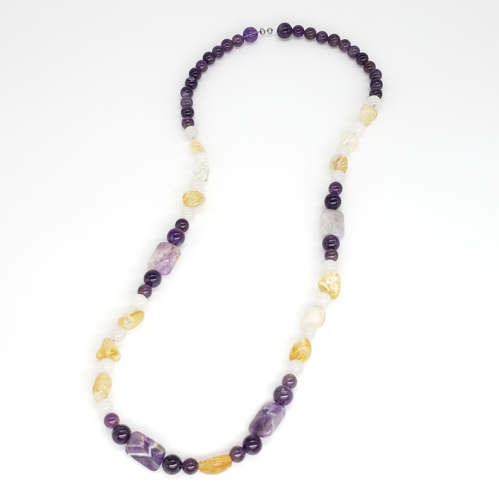 💥 Amethyst & Citrine Handmade Bead Boho Necklace - Picture 9 of 11